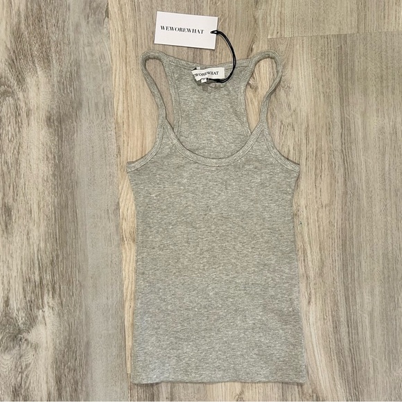 NWT WeWoreWhat Gray Scoop Neck Stretch Ribbed Tank Top Cotton Blend Size XS - Picture 1 of 8